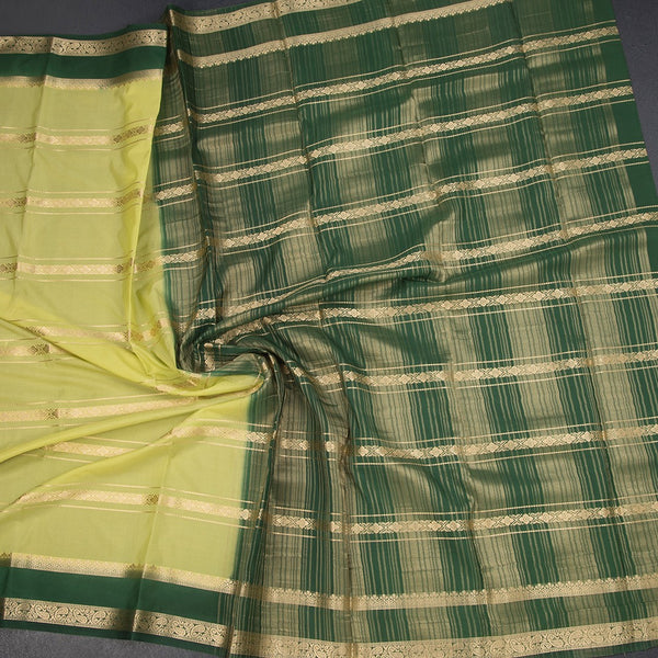 Semi Mysore Silk Lime Green Zari Stripes Saree