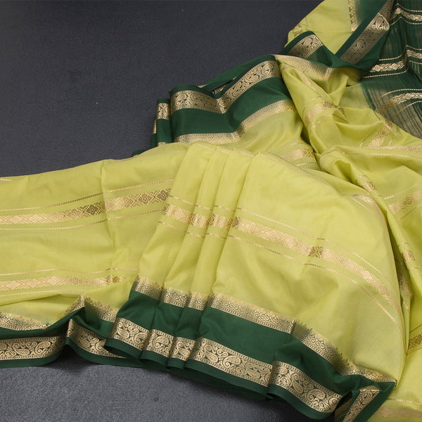 Semi Mysore Silk Lime Green Zari Stripes Saree