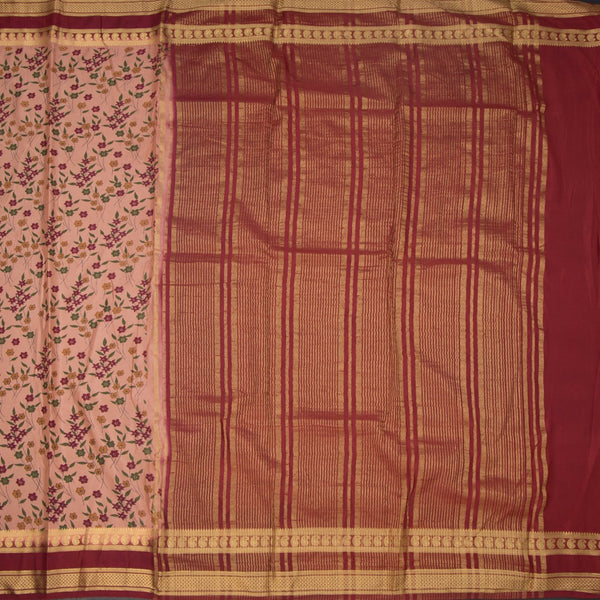 Semi Mysore Silk Peach Floral Printed Saree
