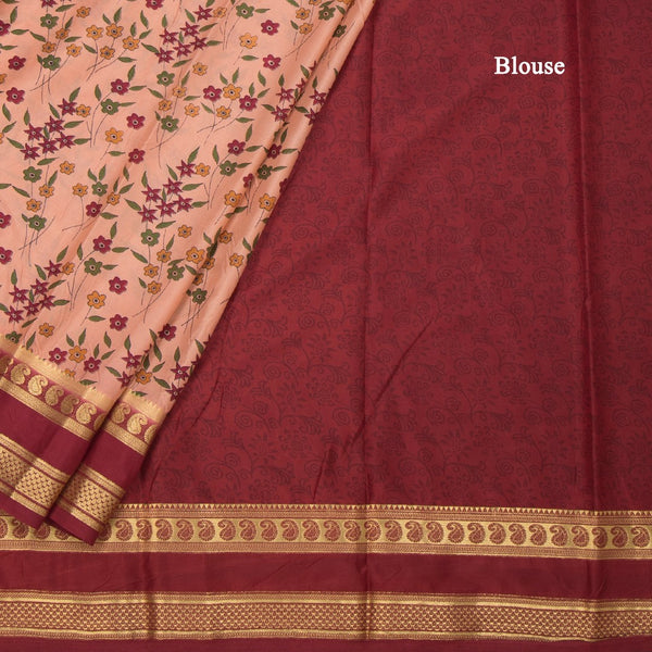 Semi Mysore Silk Peach Floral Printed Saree