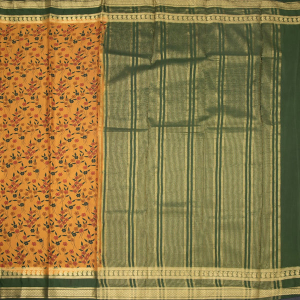 Semi Mysore Silk Mango Yellow Floral Printed Saree 02