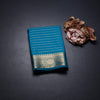 Semi Mysore Silk Peacock Blue Zari Stripes Saree