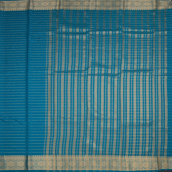 Semi Mysore Silk Peacock Blue Zari Stripes Saree
