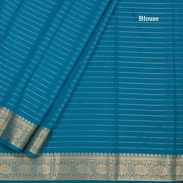 Semi Mysore Silk Peacock Blue Zari Stripes Saree