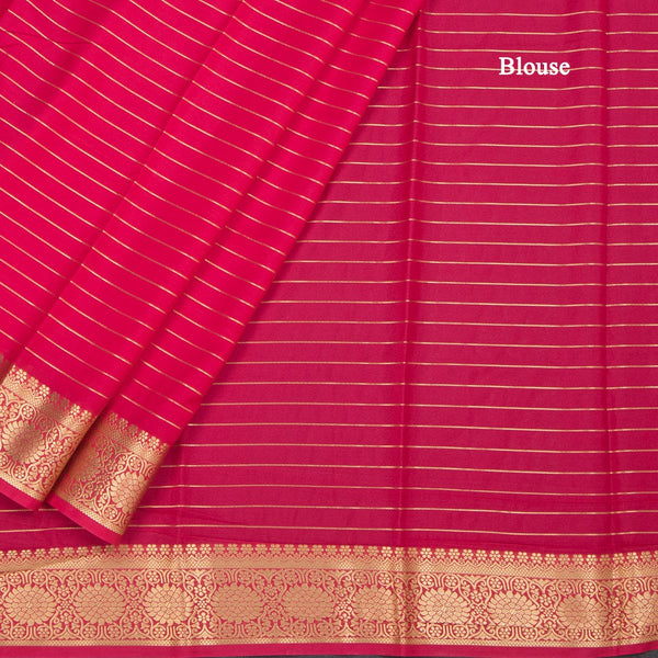 Semi Mysore Silk Rani Pink Zari Stripes Saree