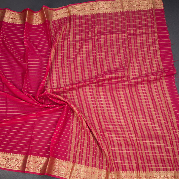 Semi Mysore Silk Rani Pink Zari Stripes Saree
