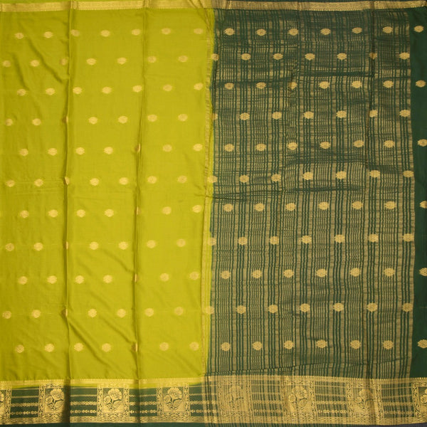Semi Mysore Silk Parrot Green Zari Worked Saree 02