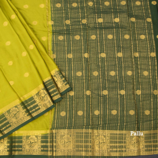 Semi Mysore Silk Parrot Green Zari Worked Saree 02