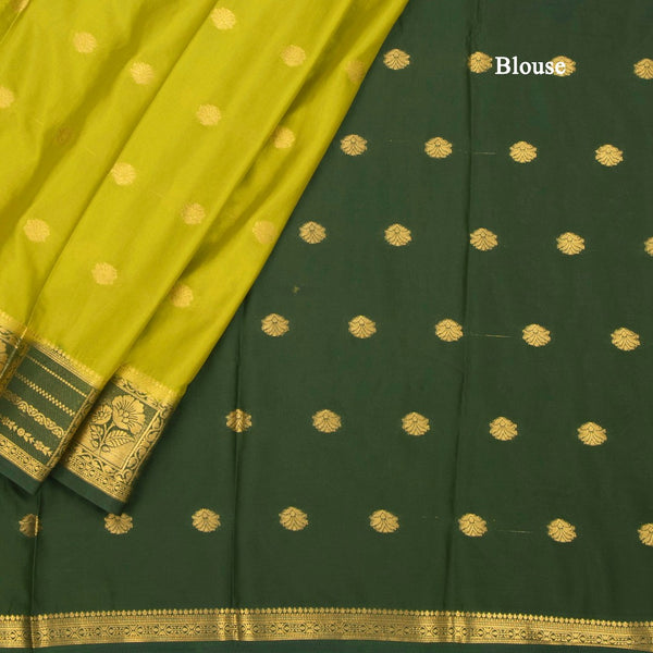 Semi Mysore Silk Parrot Green Zari Worked Saree 02