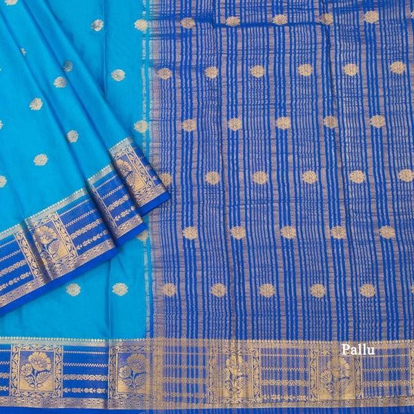 Semi Mysore Silk Azure Blue Zari Worked Saree 02