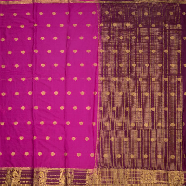 Semi Mysore Silk Rani Pink Zari Worked Saree