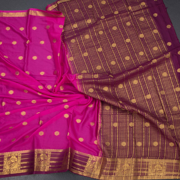 Semi Mysore Silk Rani Pink Zari Worked Saree