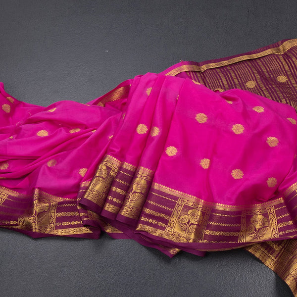 Semi Mysore Silk Rani Pink Zari Worked Saree