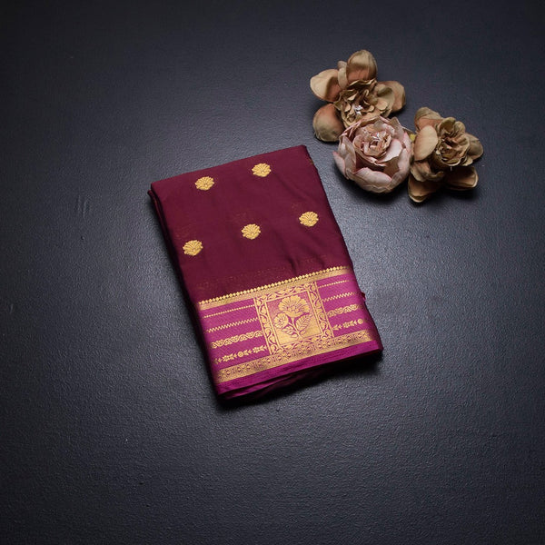 Semi Mysore Silk Maroon Zari Worked Saree 02