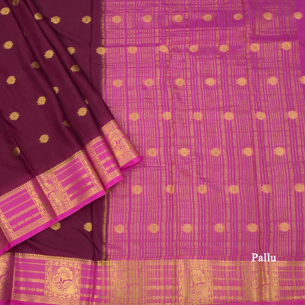 Semi Mysore Silk Maroon Zari Worked Saree 02