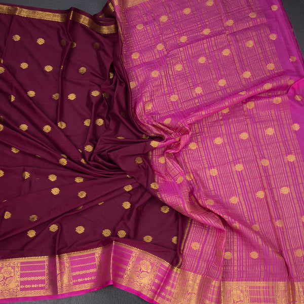 Semi Mysore Silk Maroon Zari Worked Saree 02