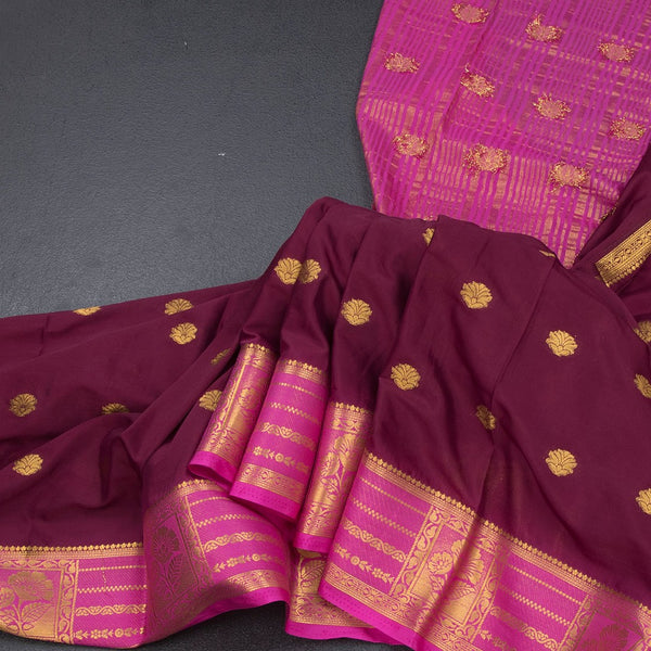 Semi Mysore Silk Maroon Zari Worked Saree 02