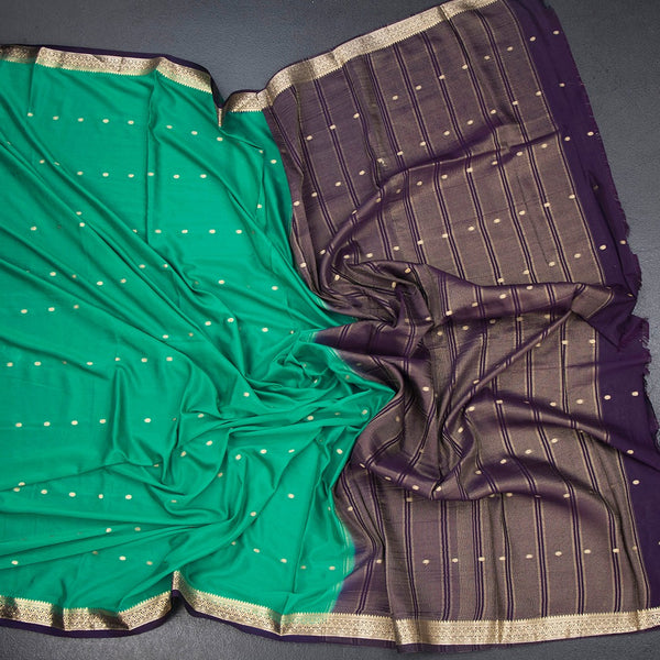 Semi Mysore Silk Jade Green Zari Worked Saree