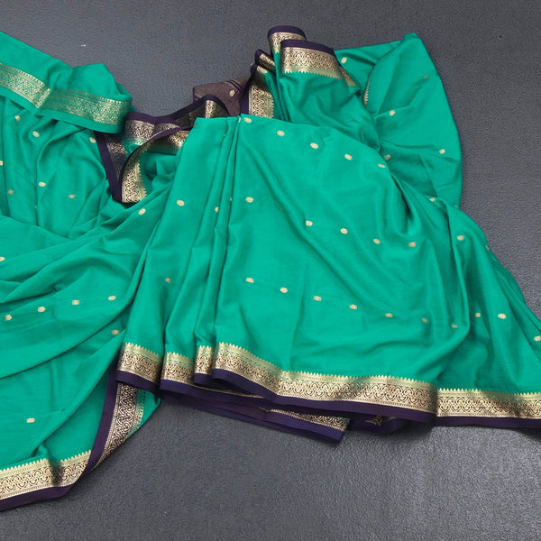 Semi Mysore Silk Jade Green Zari Worked Saree