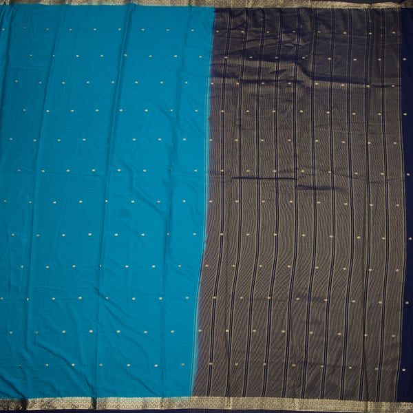 Semi Mysore Silk Peacock Blue Zari Worked Saree
