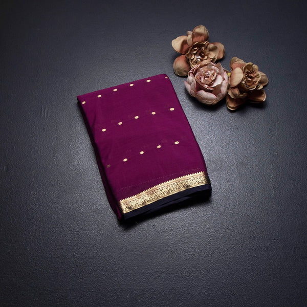 Semi Mysore Silk Wine Zari Worked Saree