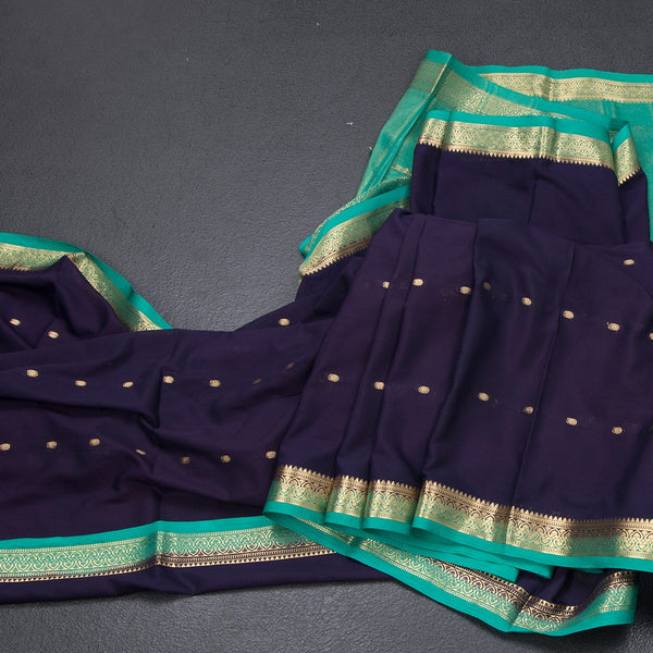 Semi Mysore Silk Navy Blue Zari Worked Saree