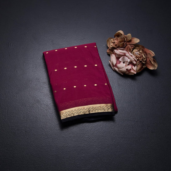 Semi Mysore Silk Dark Pink Zari Worked Saree