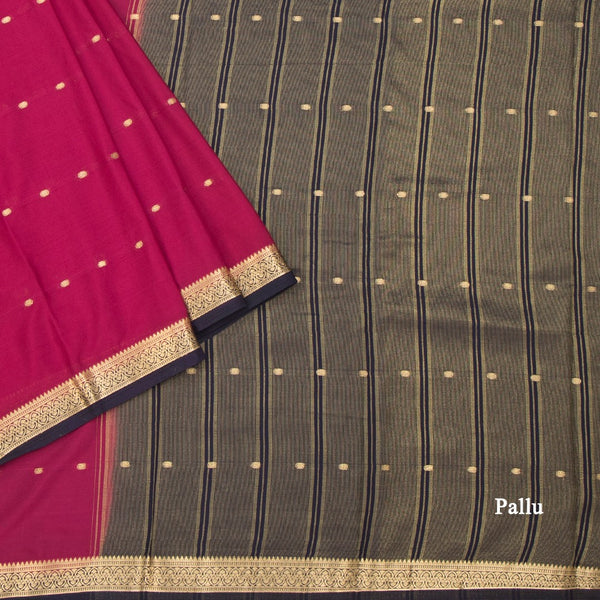 Semi Mysore Silk Dark Pink Zari Worked Saree