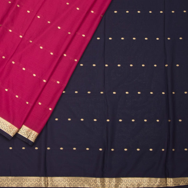 Semi Mysore Silk Dark Pink Zari Worked Saree