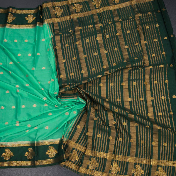 Semi Mysore Silk Mint Green Zari Worked Saree
