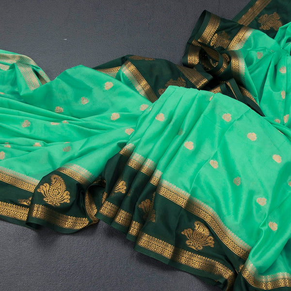 Semi Mysore Silk Mint Green Zari Worked Saree