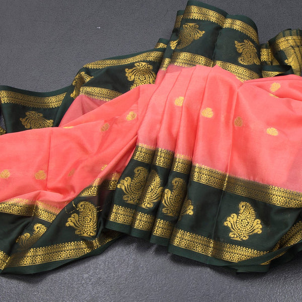 Semi Mysore Silk Peach Zari Worked Saree 02