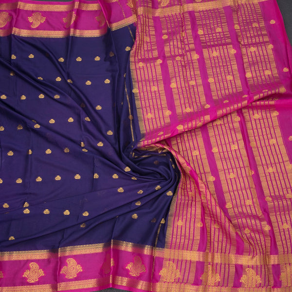 Semi Mysore Silk Dark Blue Zari Worked Saree