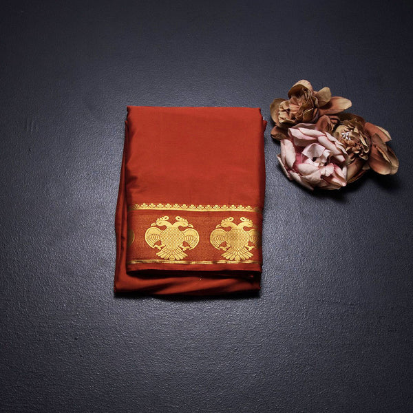 Semi Mysore Silk Rust Orange Plain Saree