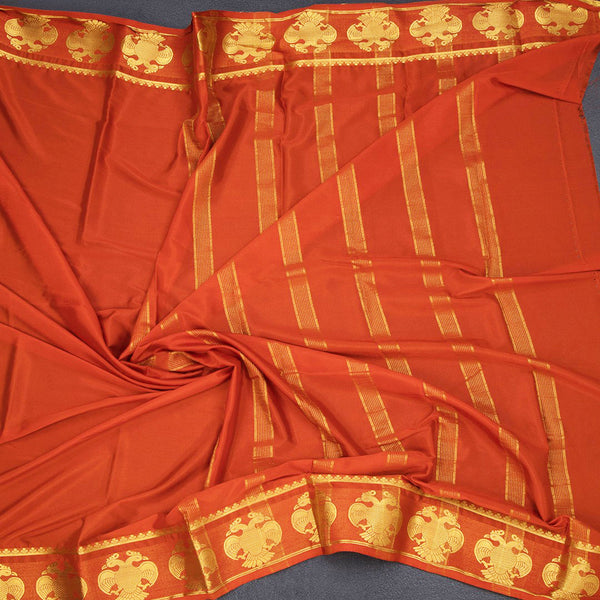 Semi Mysore Silk Rust Orange Plain Saree