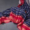 Semi Mysore Silk Navy Blue Zari Stripes Saree