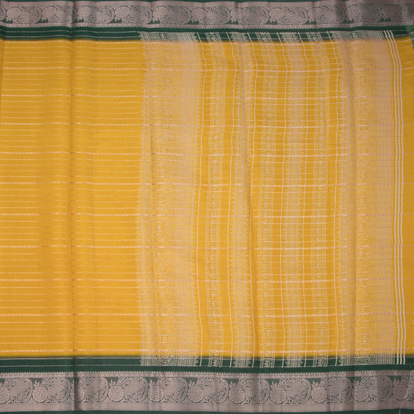 Semi Mysore Silk Mango Yellow Zari Stripes Saree 02