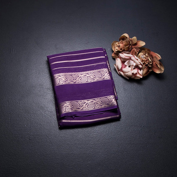 Semi Mysore Silk Purple Zari Stripes Saree