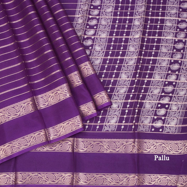 Semi Mysore Silk Purple Zari Stripes Saree