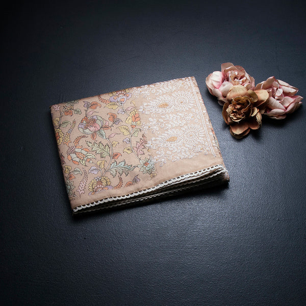 Semi Raw Silk Light Brown Floral Printed Saree 03