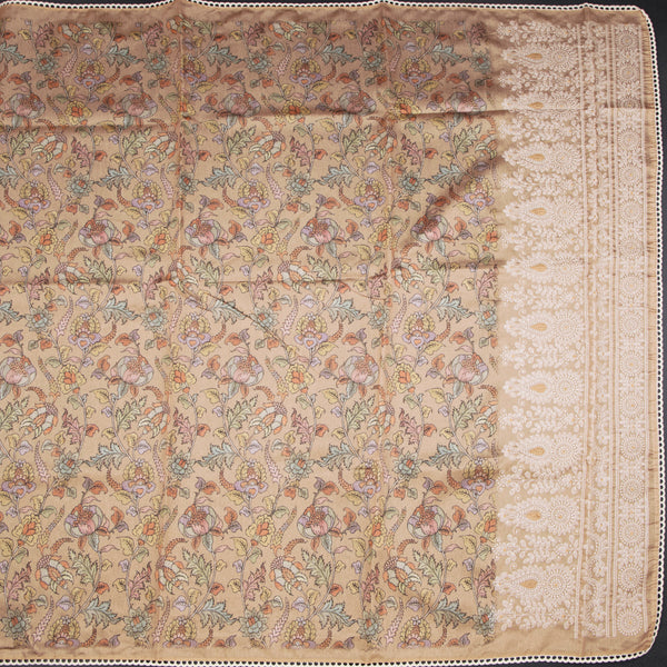 Semi Raw Silk Light Brown Floral Printed Saree 03
