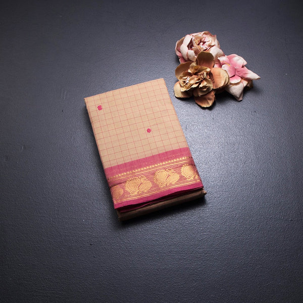 Chettinad Cotton Sandal Checked Saree