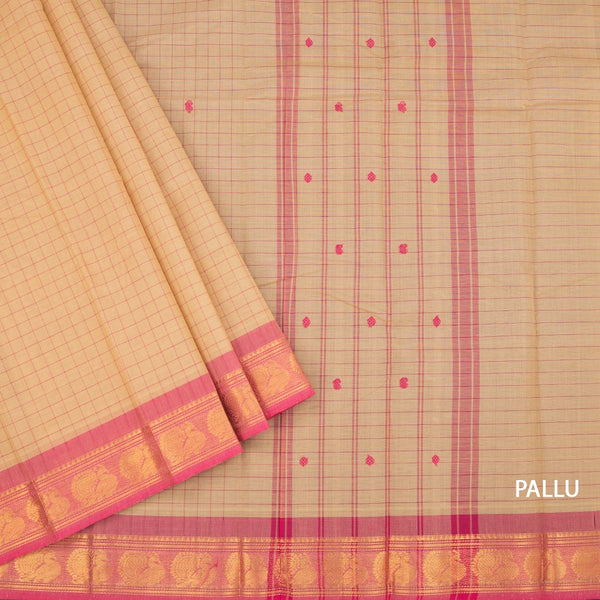 Chettinad Cotton Sandal Checked Saree