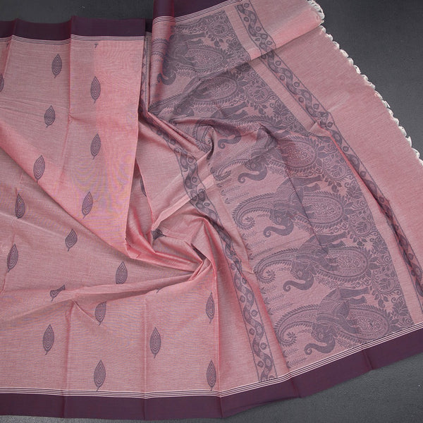 Chettinad Cotton Light Pink Thread Embossed Saree