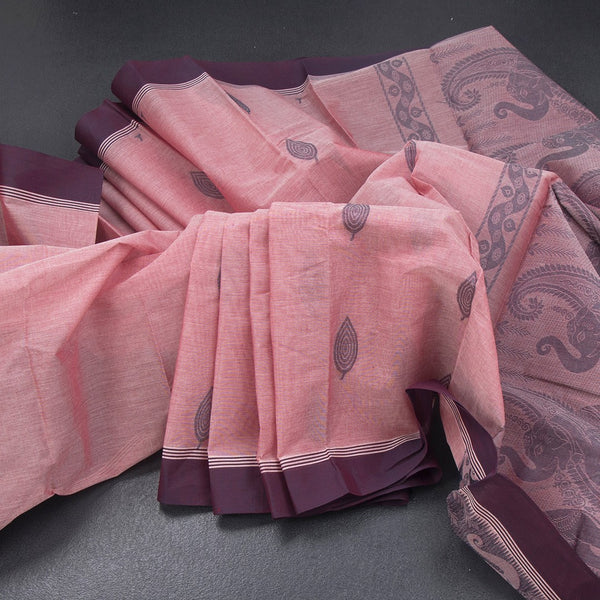 Chettinad Cotton Light Pink Thread Embossed Saree