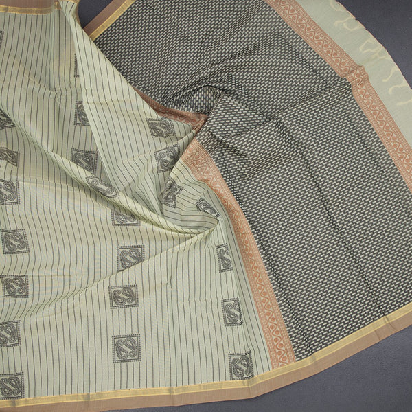 Chettinad Cotton Pista Green Thread Embossed Saree 02