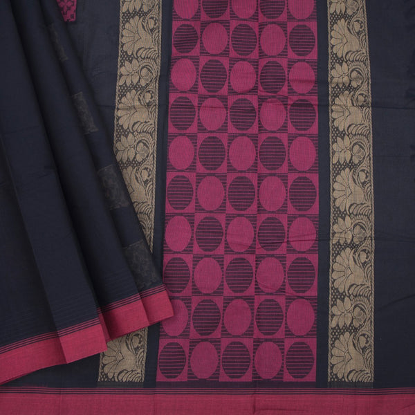 Chettinad Cotton Black Thread Embossed Saree