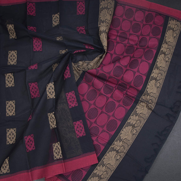 Chettinad Cotton Black Thread Embossed Saree