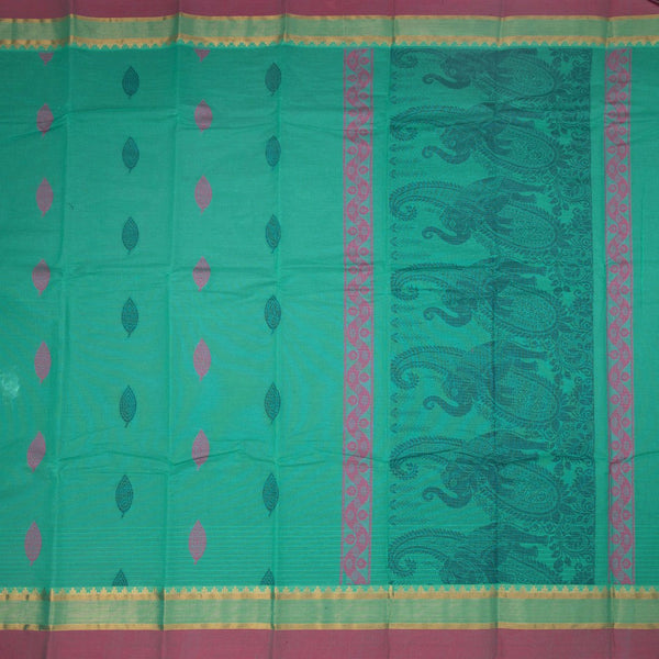 Chettinad Cotton Mint Green Thread Embossed Saree
