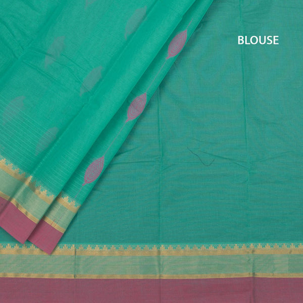 Chettinad Cotton Mint Green Thread Embossed Saree